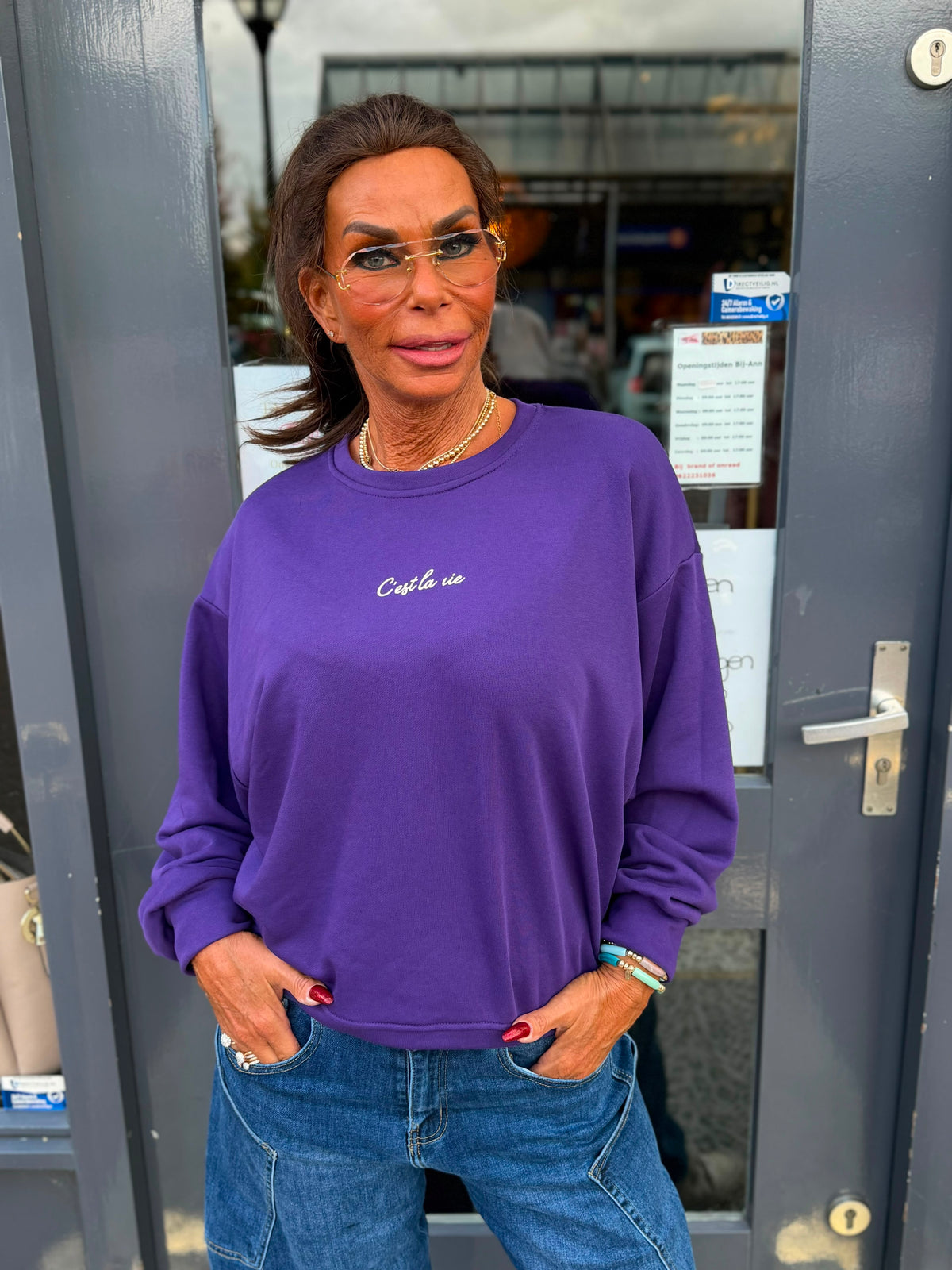 Sweater "Cest la vie" paars