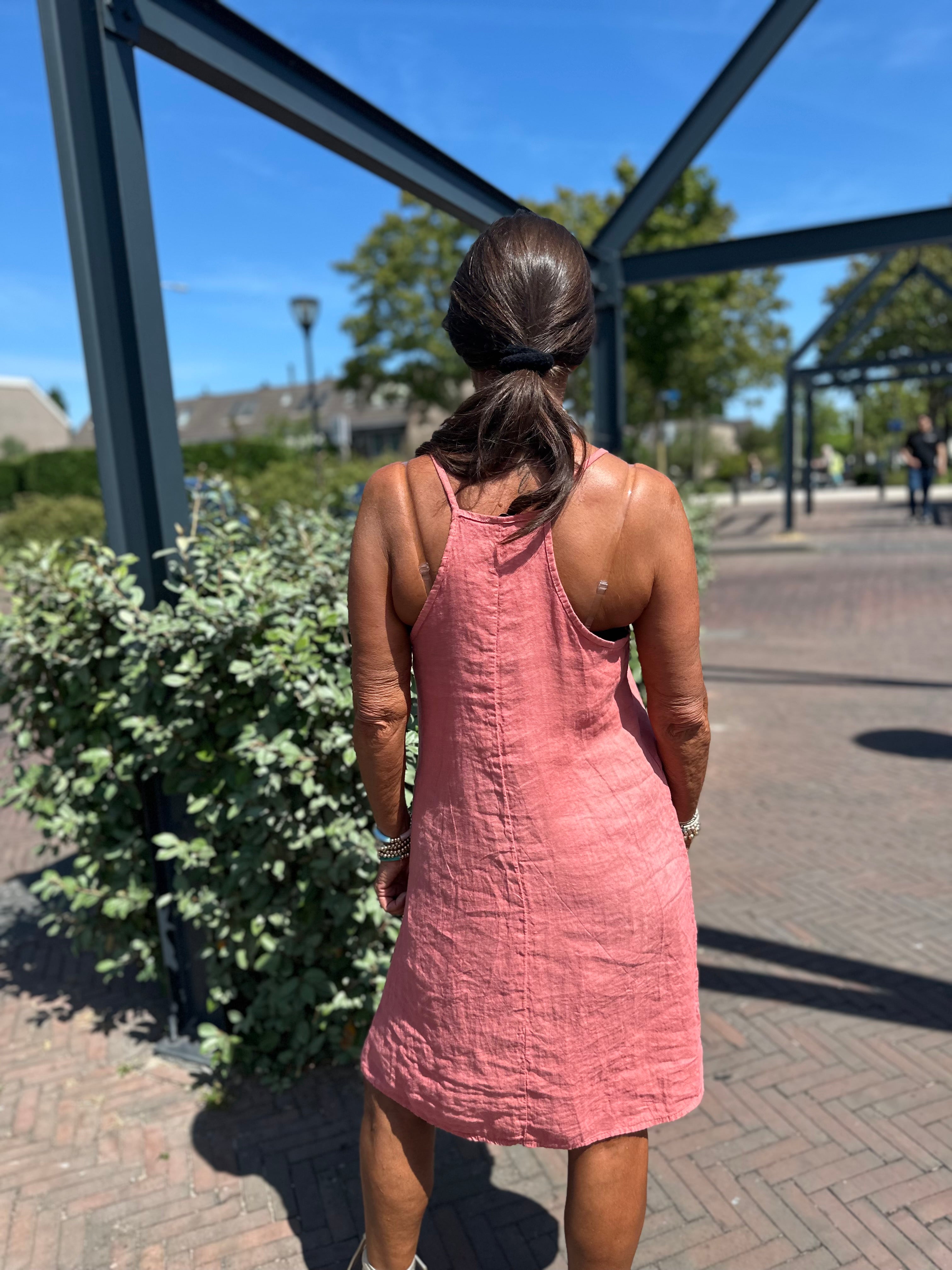 Korte jurk Broderie Mallorca Poederroze
