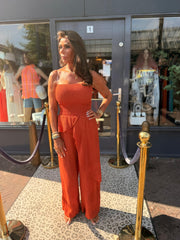 Strapless lurex jumpsuit “Yada” Brique