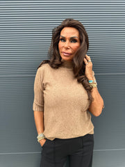 top met col "raglang mouw" camel