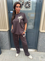 2 delig joggingset palmtree donkerbruin