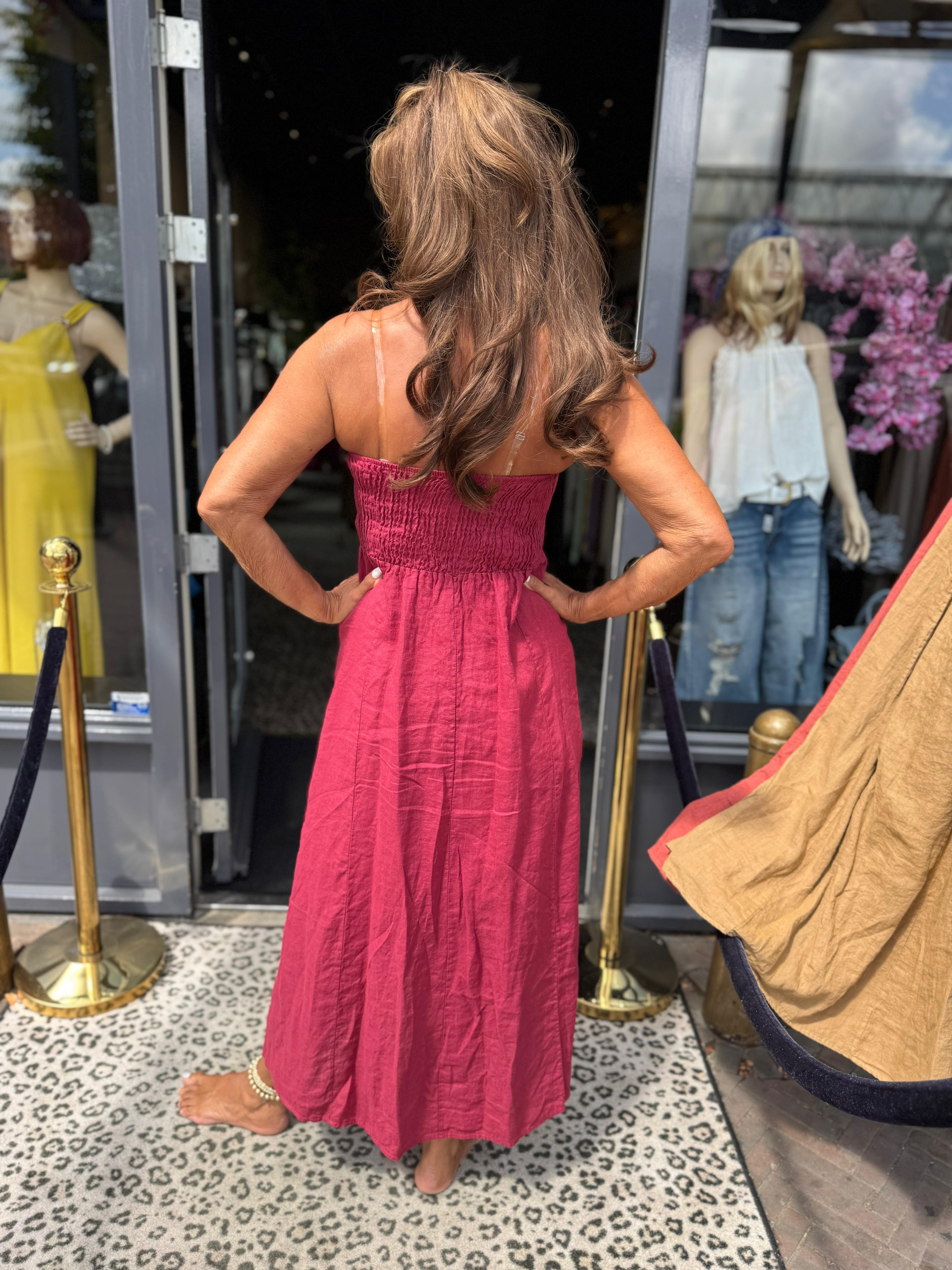 strapless linnen jurk "Amber" rouge