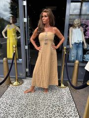 strapless linnen jurk "Amber" camel