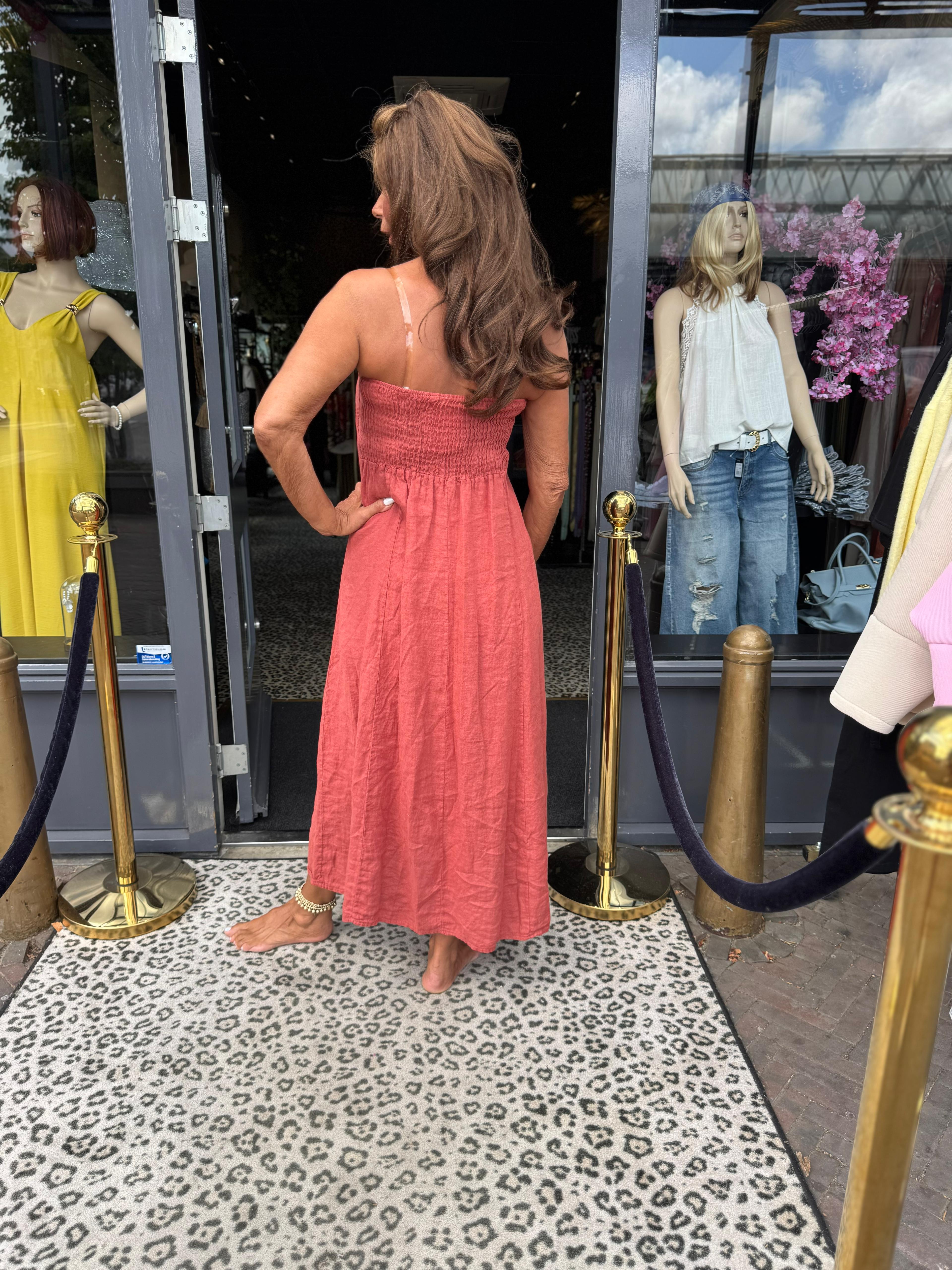 strapless linnen jurk "Amber" brique