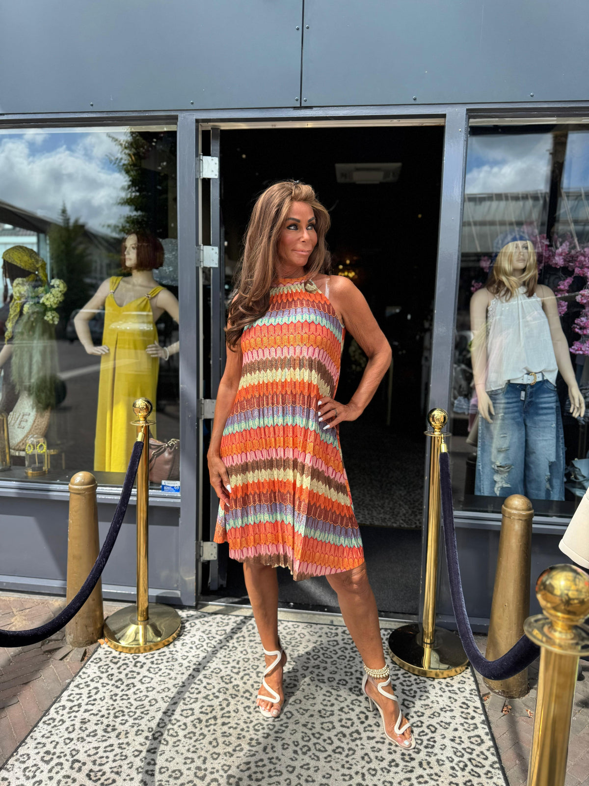 korte Lurex jurk "Brigitte" koraal