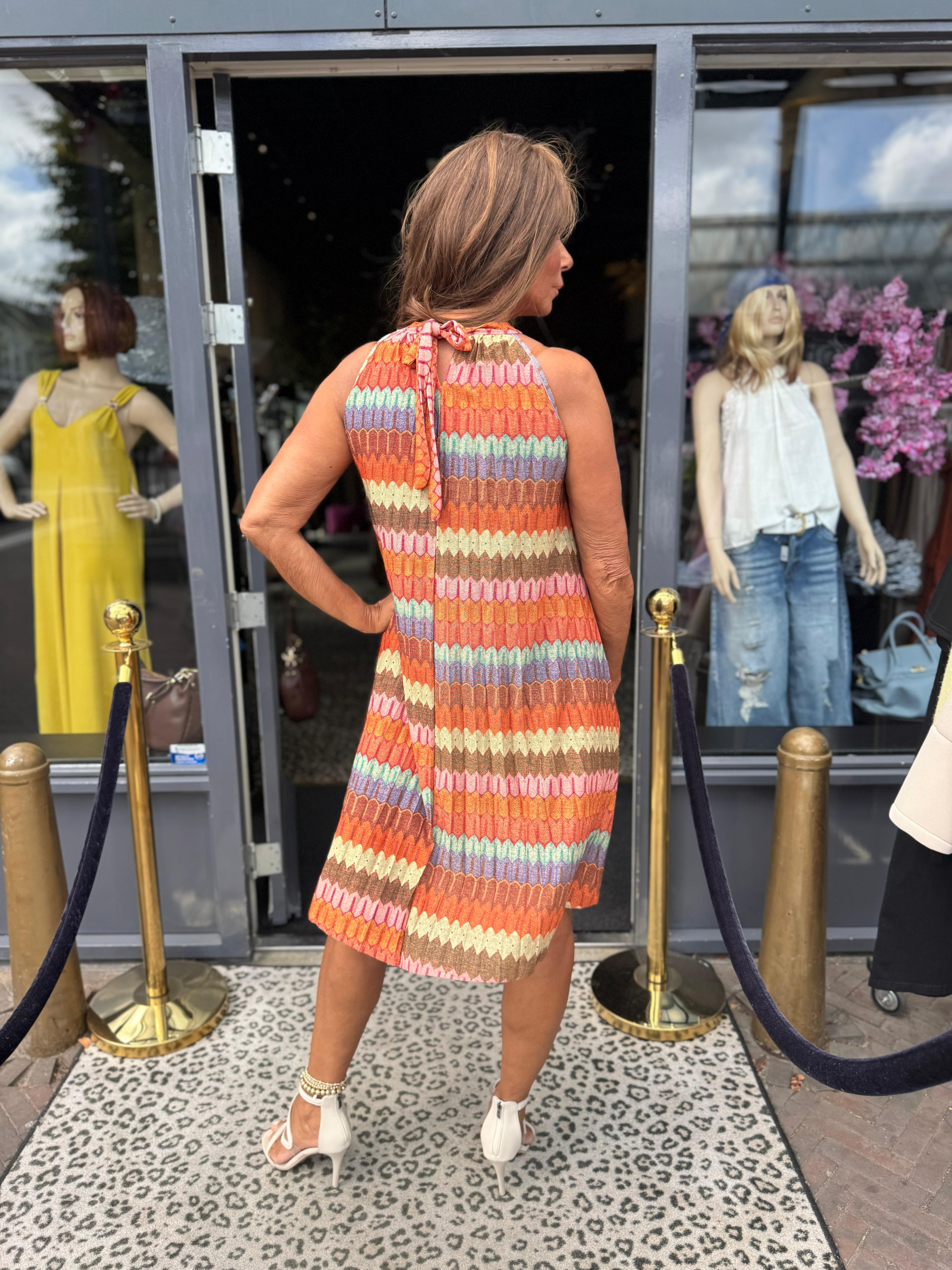 korte Lurex jurk "Brigitte" koraal