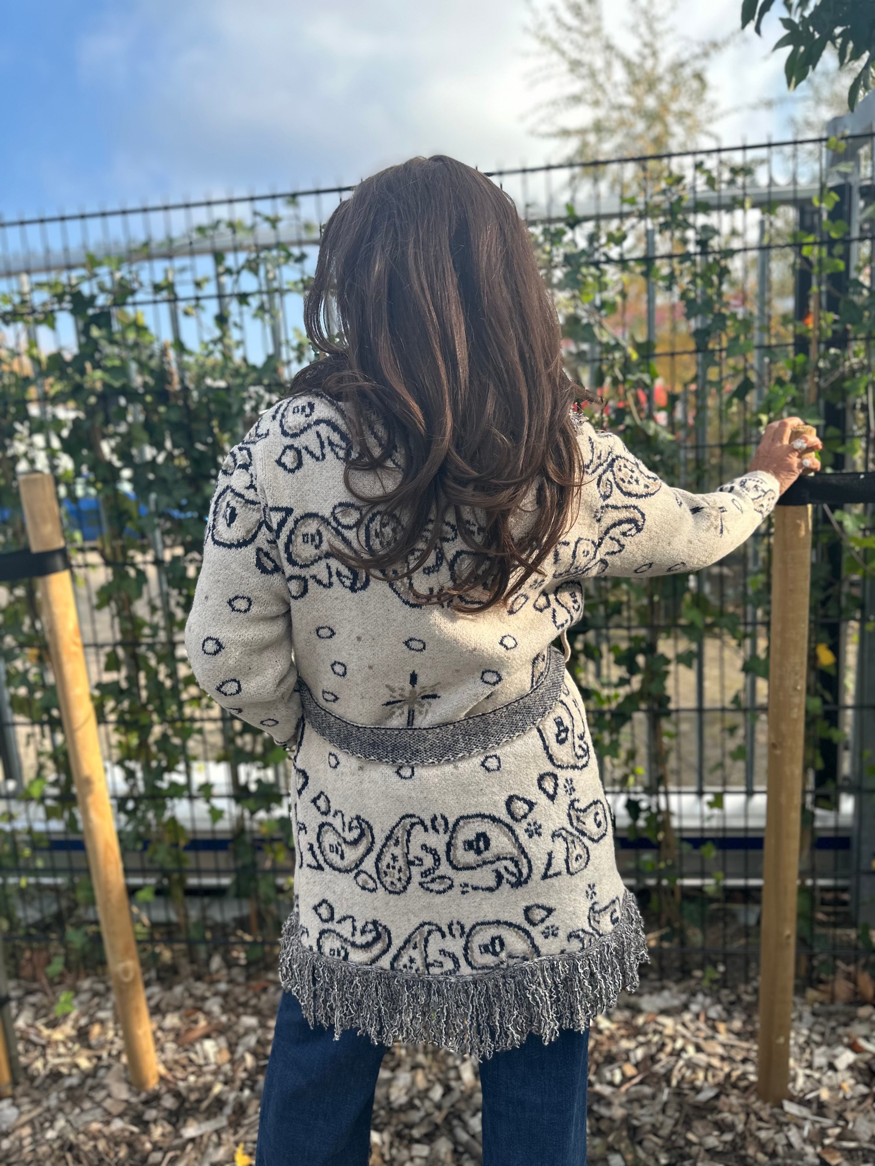 Gebreid vest "Paisley" Beige/Blauw