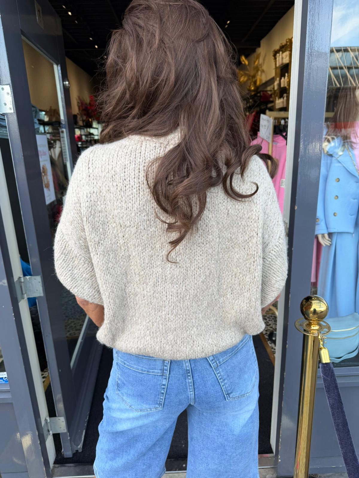 knitted korte mouw taupe