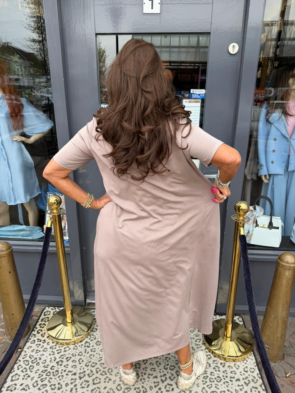 Lange jurk "every size fit" Taupe