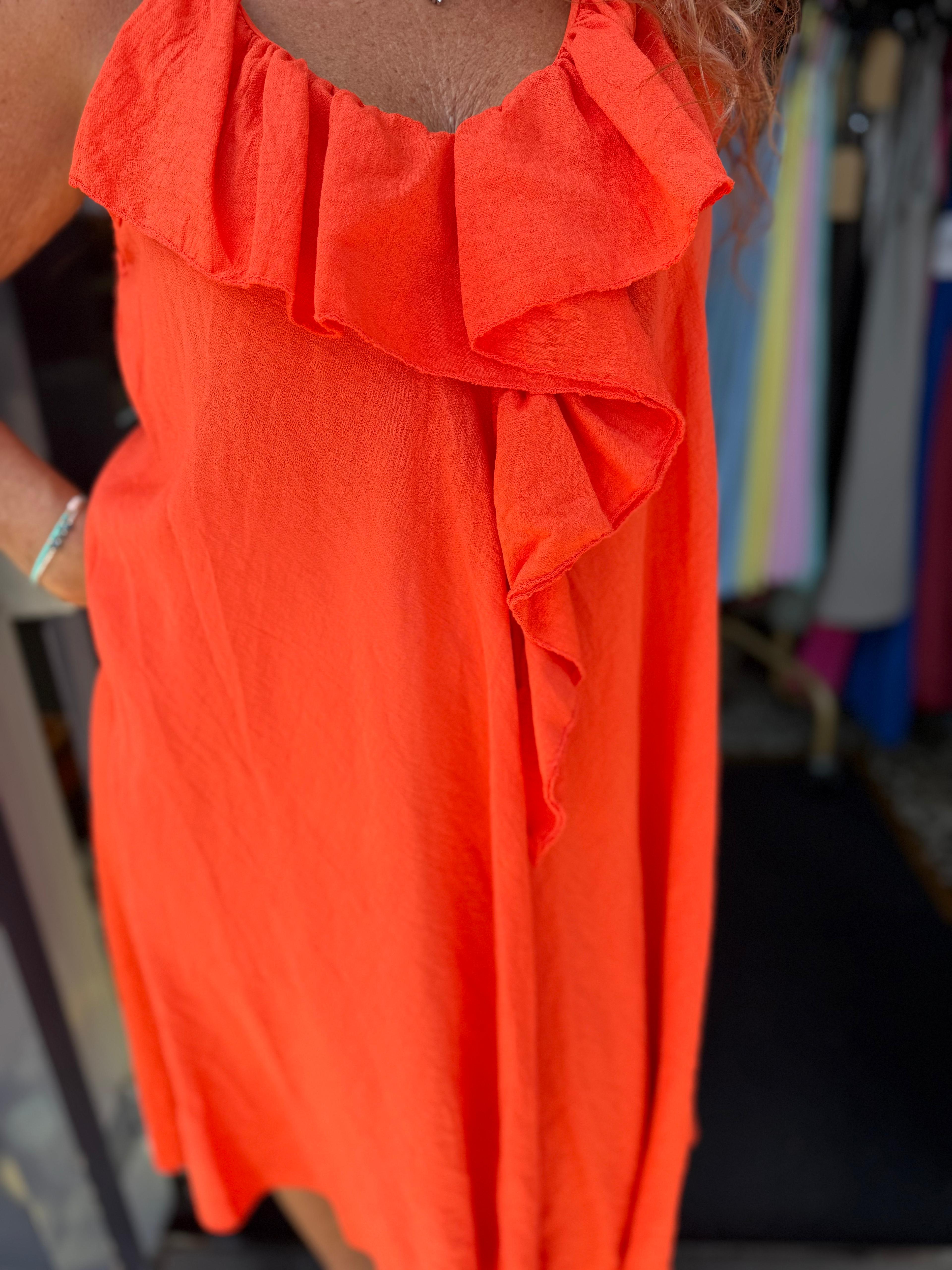 Korte jurk ruches "angels" oranje