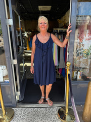 Korte jurk ruches "angels" donkerblauw