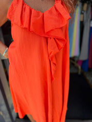Korte jurk ruches "angels" oranje
