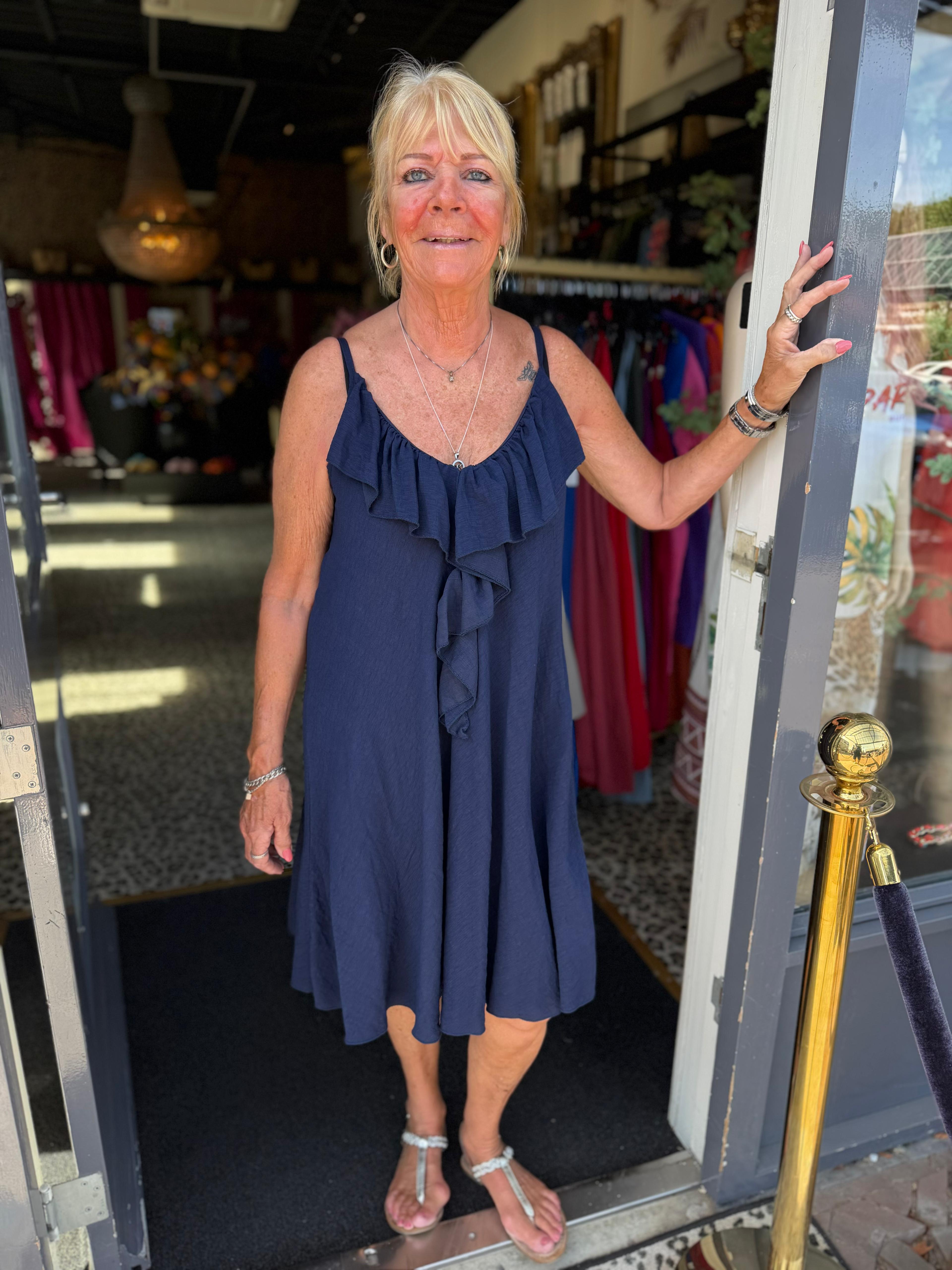 Korte jurk ruches "angels" donkerblauw