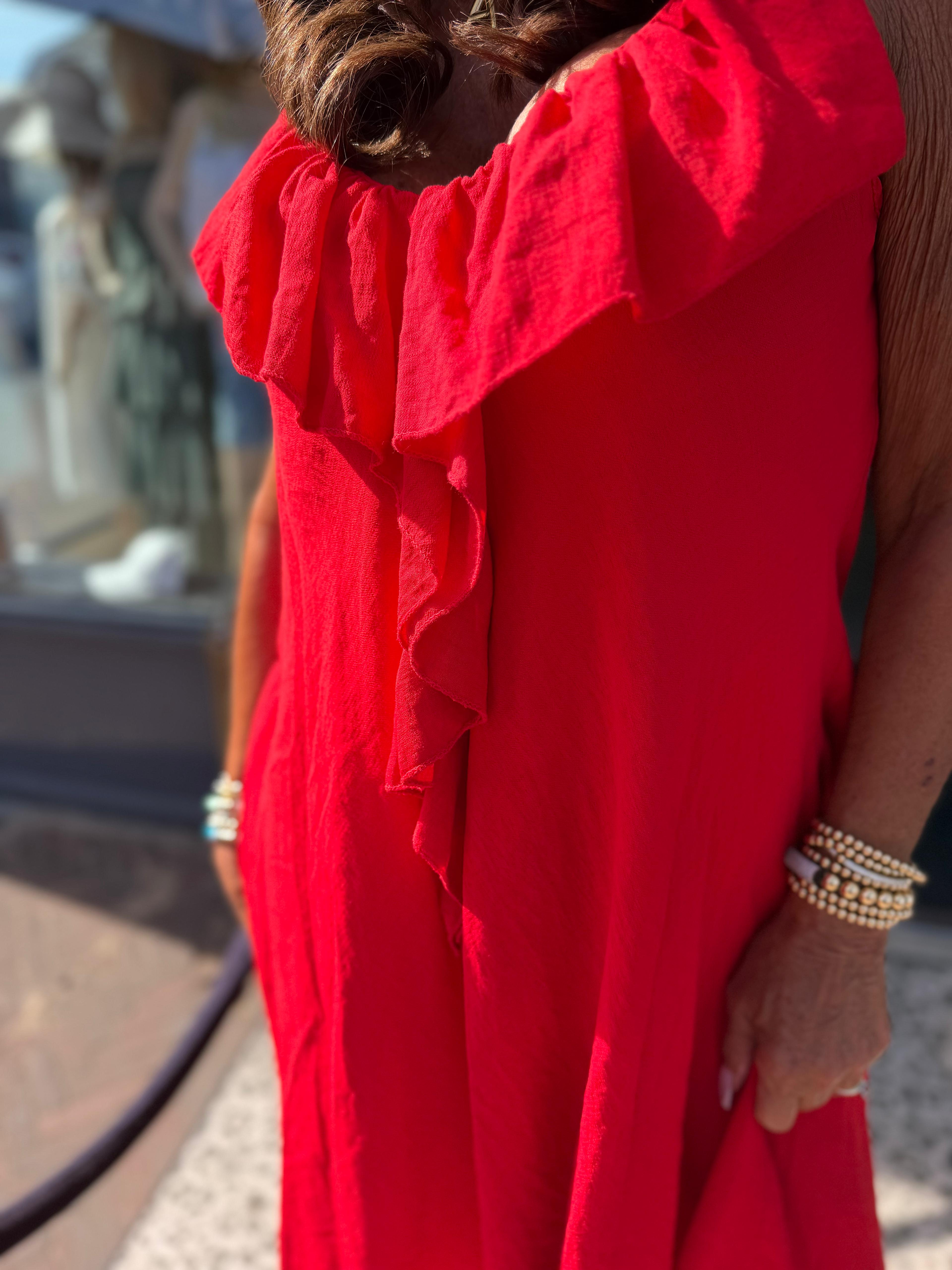 Korte jurk ruches "angels" rood