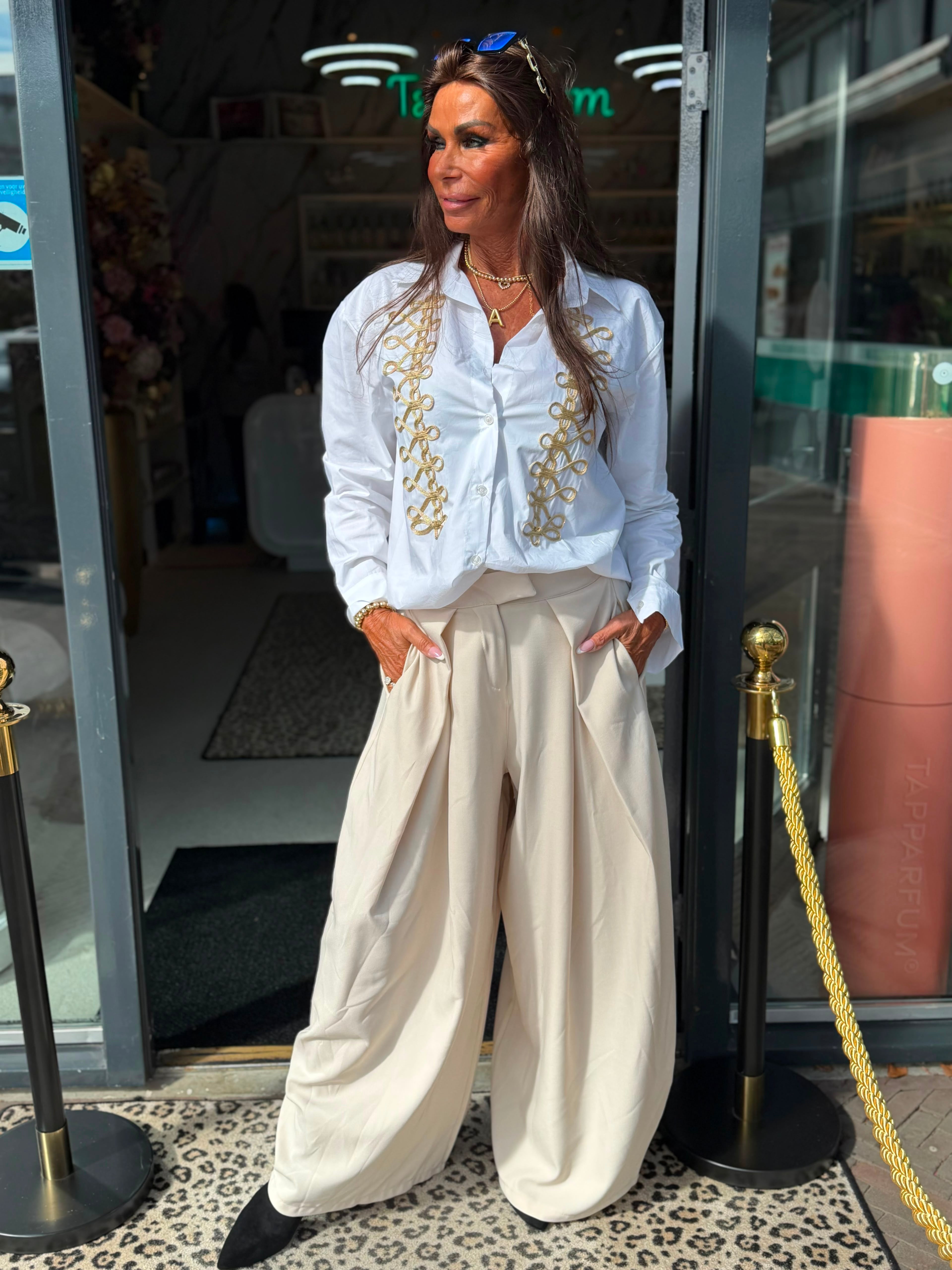 Blouse military borduur "Jacky" wit