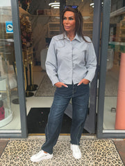 Blouse met Rugstrik "Gerrie" Blauw/Grijs