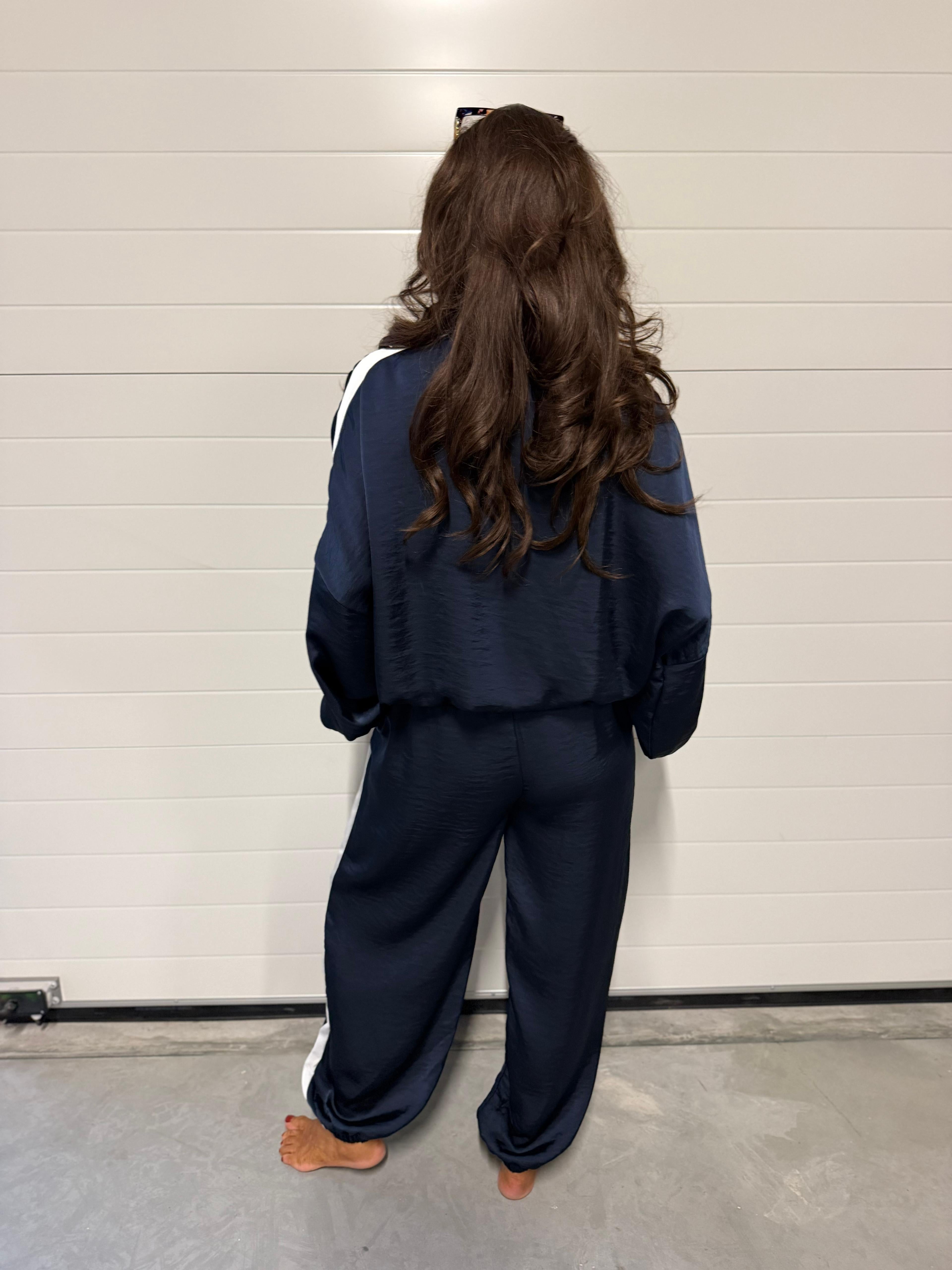 Tweedelig pak streep "shine" blauw