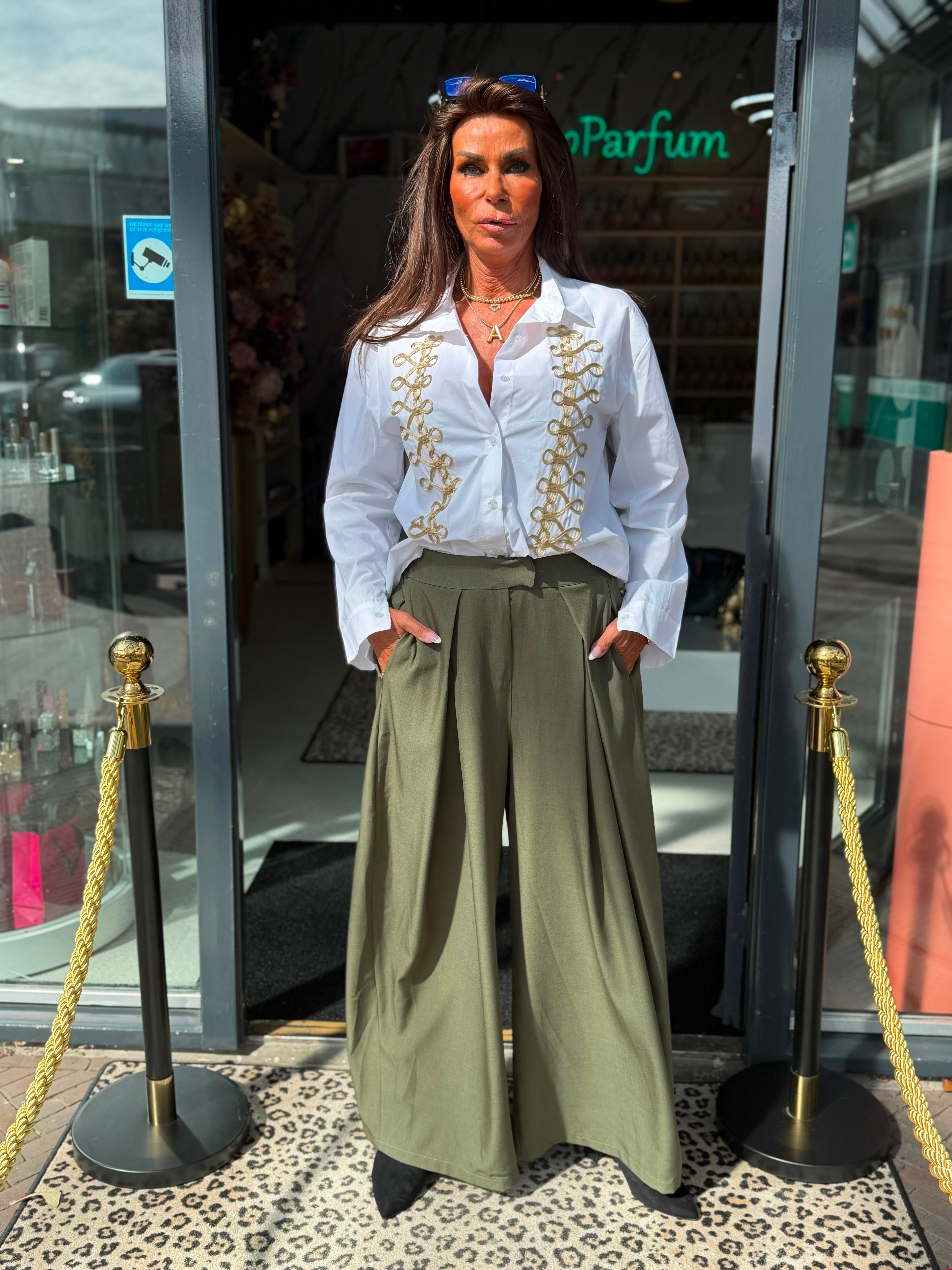 Blouse military borduur "Jacky" wit
