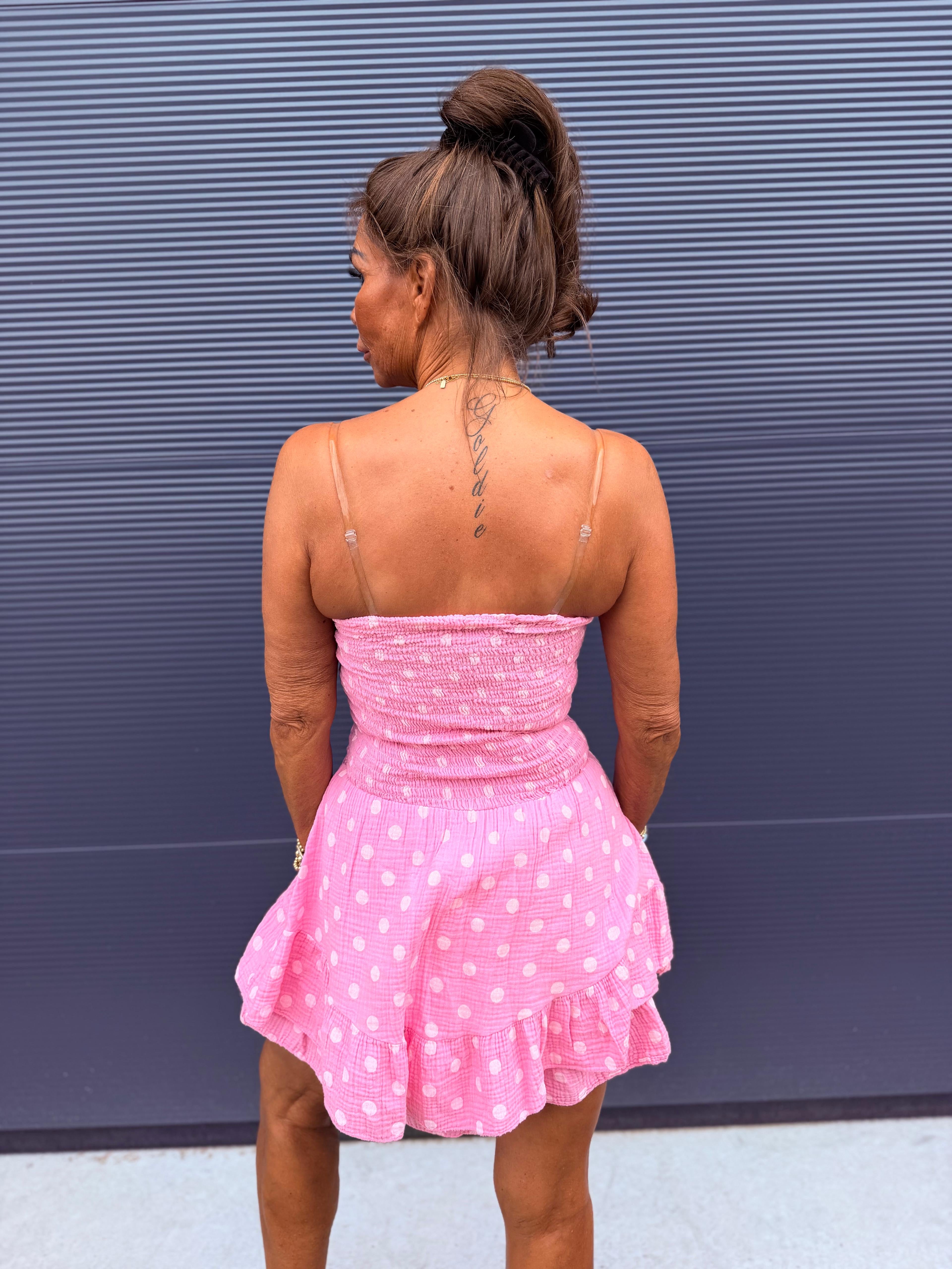 Playsuit kort "hydrofiel" dots bubble gum roze