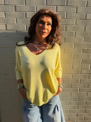 Truitje glitter v-hals geel