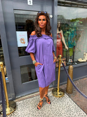 Offshoulder jurkje “Selina” effen paars