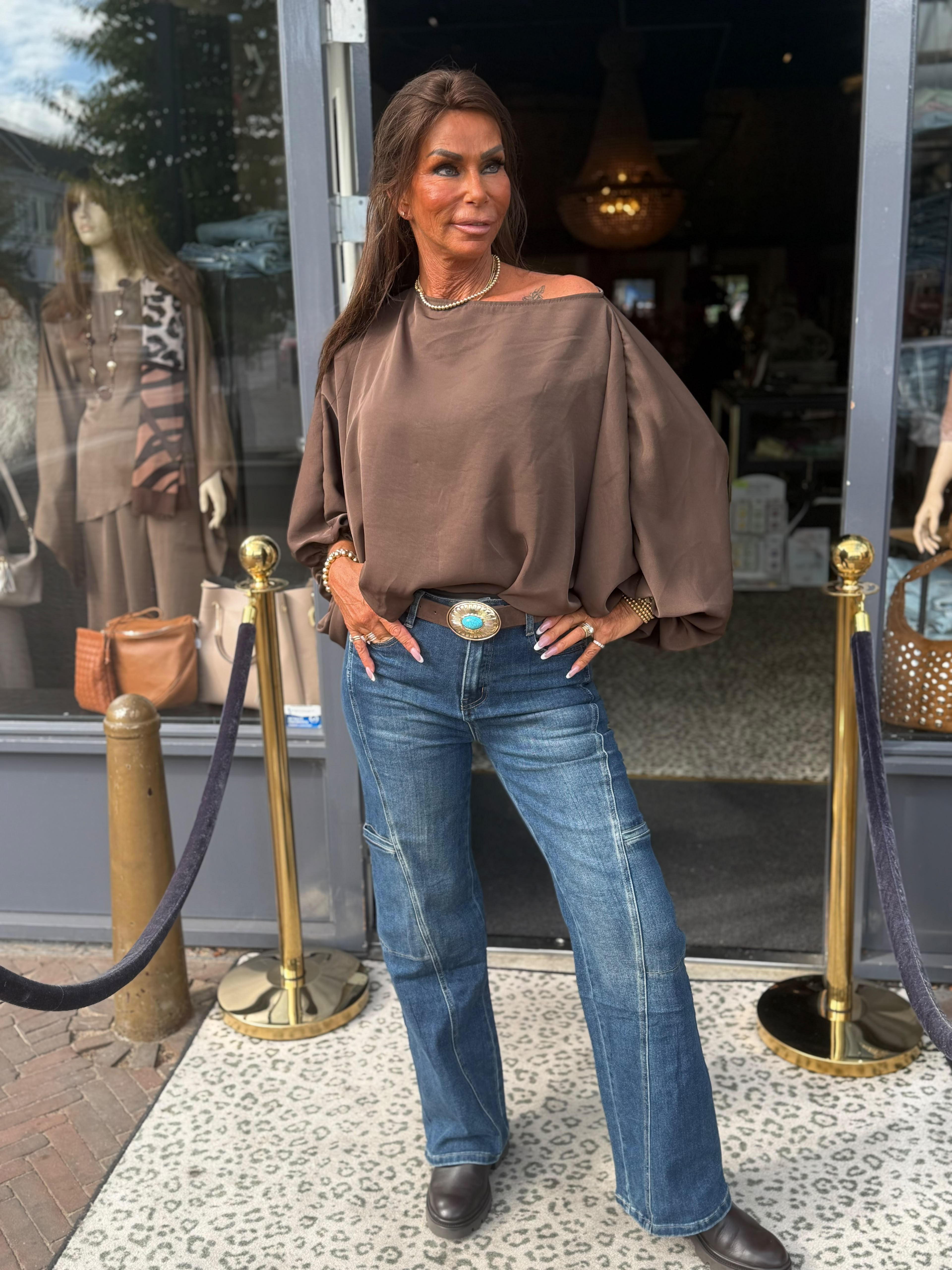 Blouse pofmouwen "Indie" Bruin