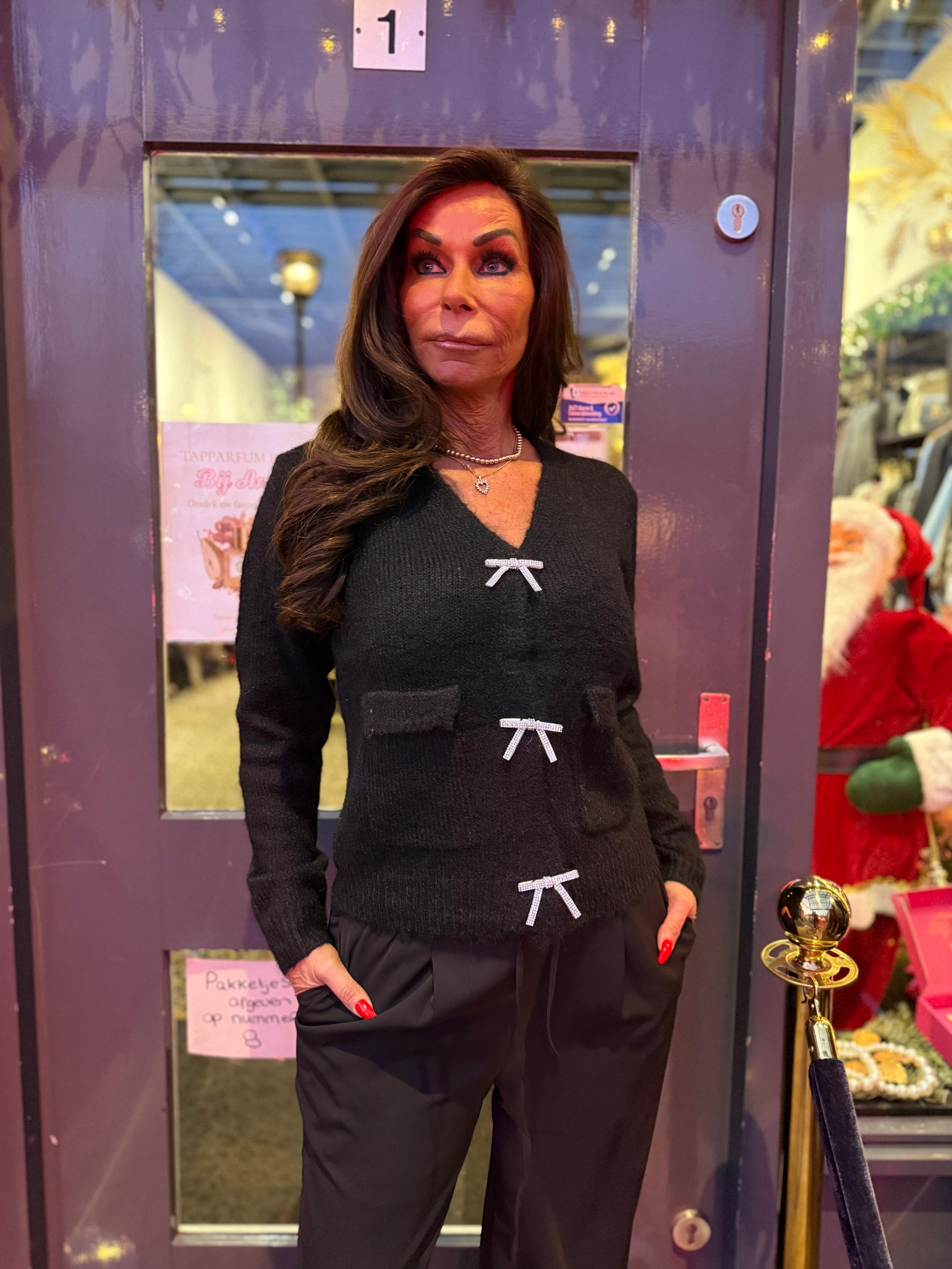 Trui met strass strik zwart