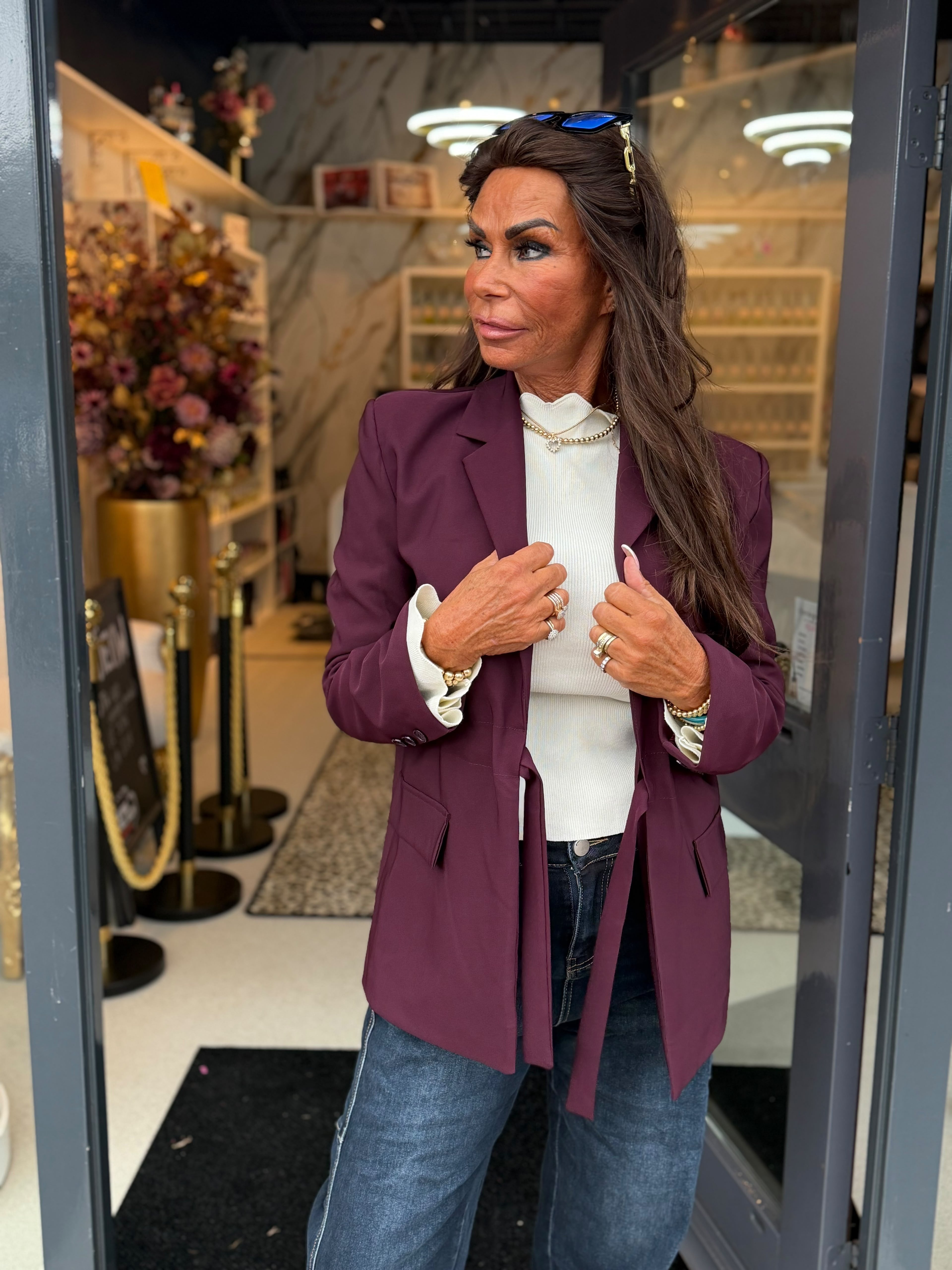 Blazer met Strikceintuur "Pull" Bordeaux