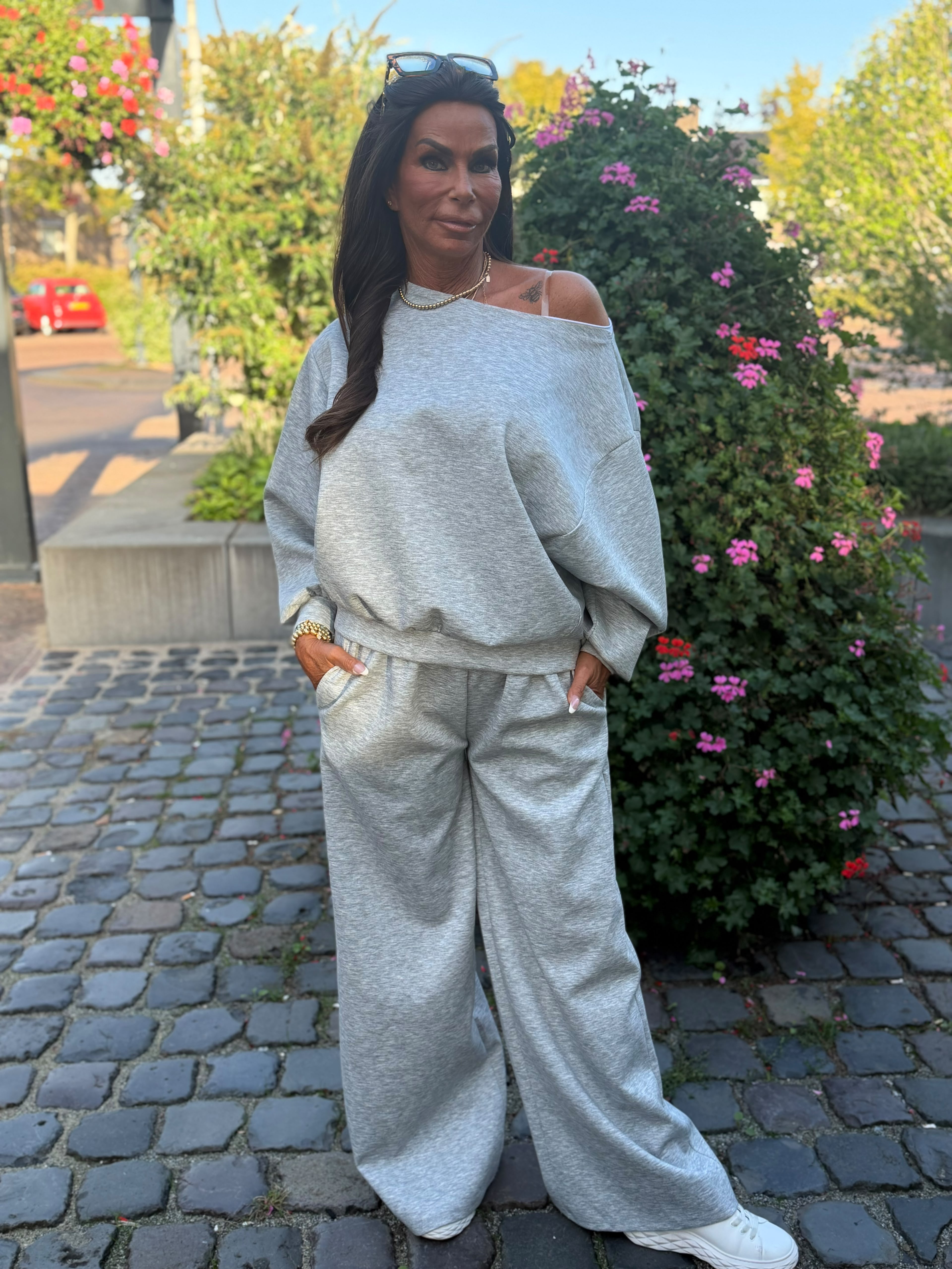 2 delig comfyset offshoulder grijs
