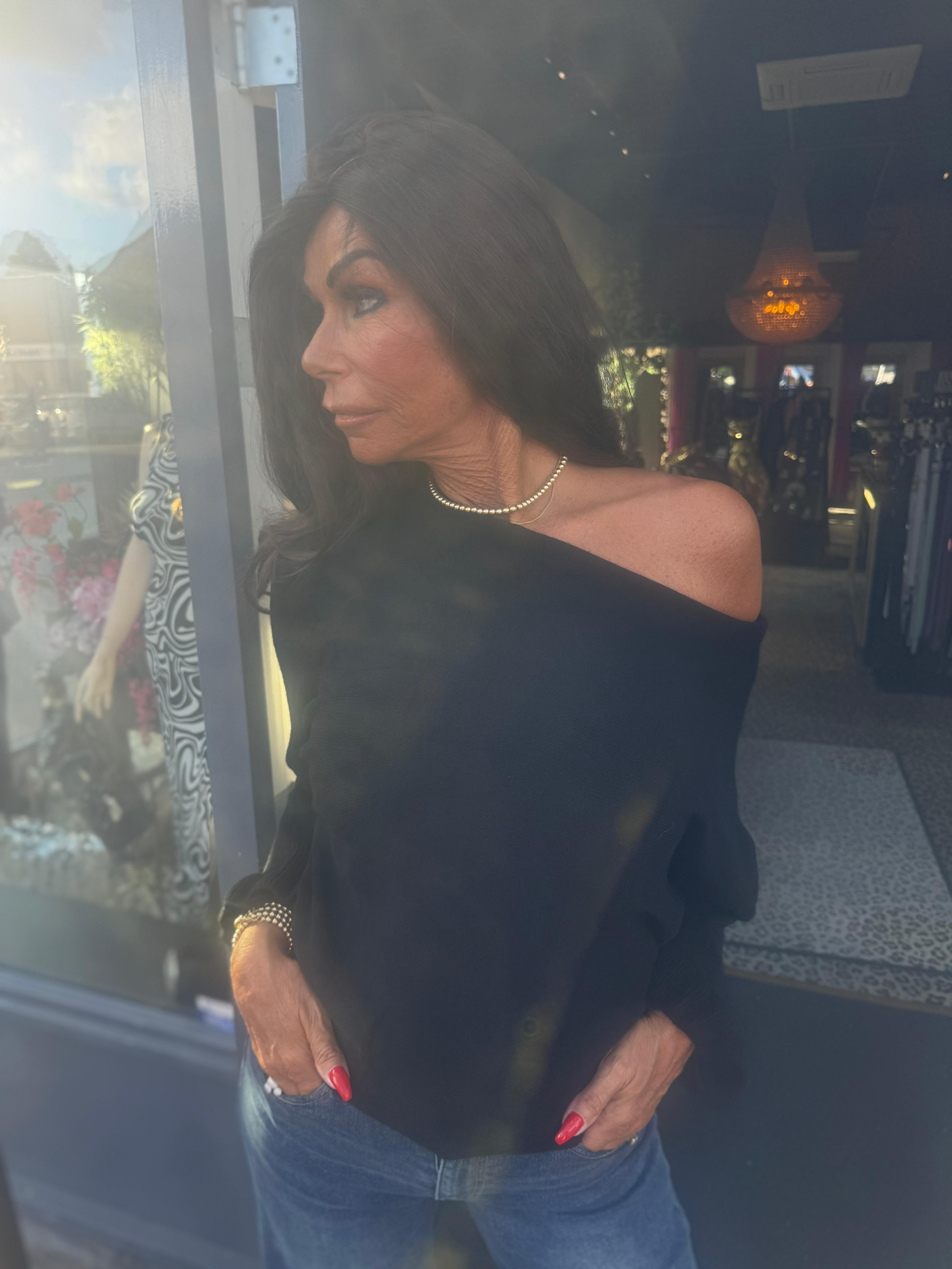 Ruffle top basic Zwart