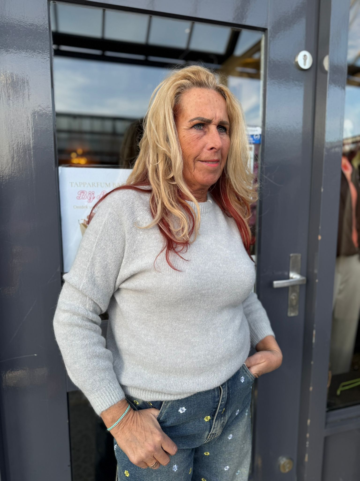 Top lange mouw "Cozy" licht grijs