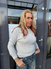 Top lange mouw "Cozy" licht grijs