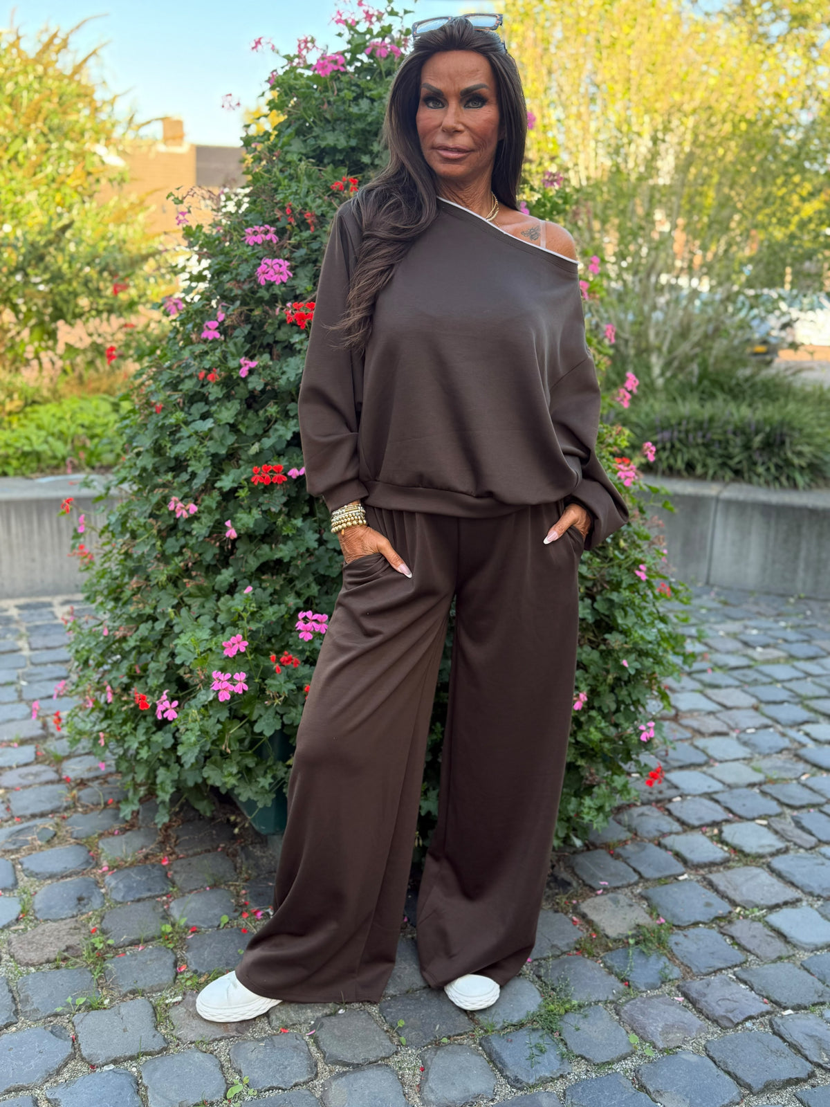 2 delig comfyset offshoulder donkerbruin