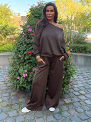 2 delig comfyset offshoulder donkerbruin