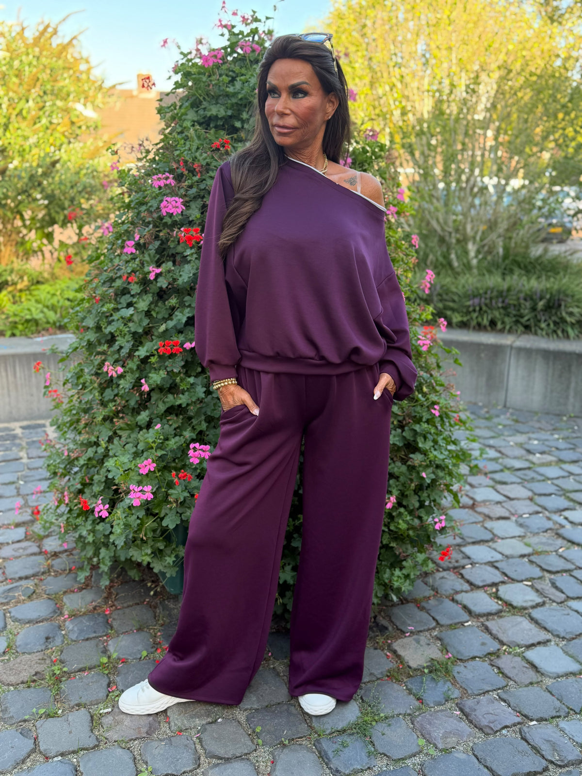 2 delig comfyset offshoulder aubergine