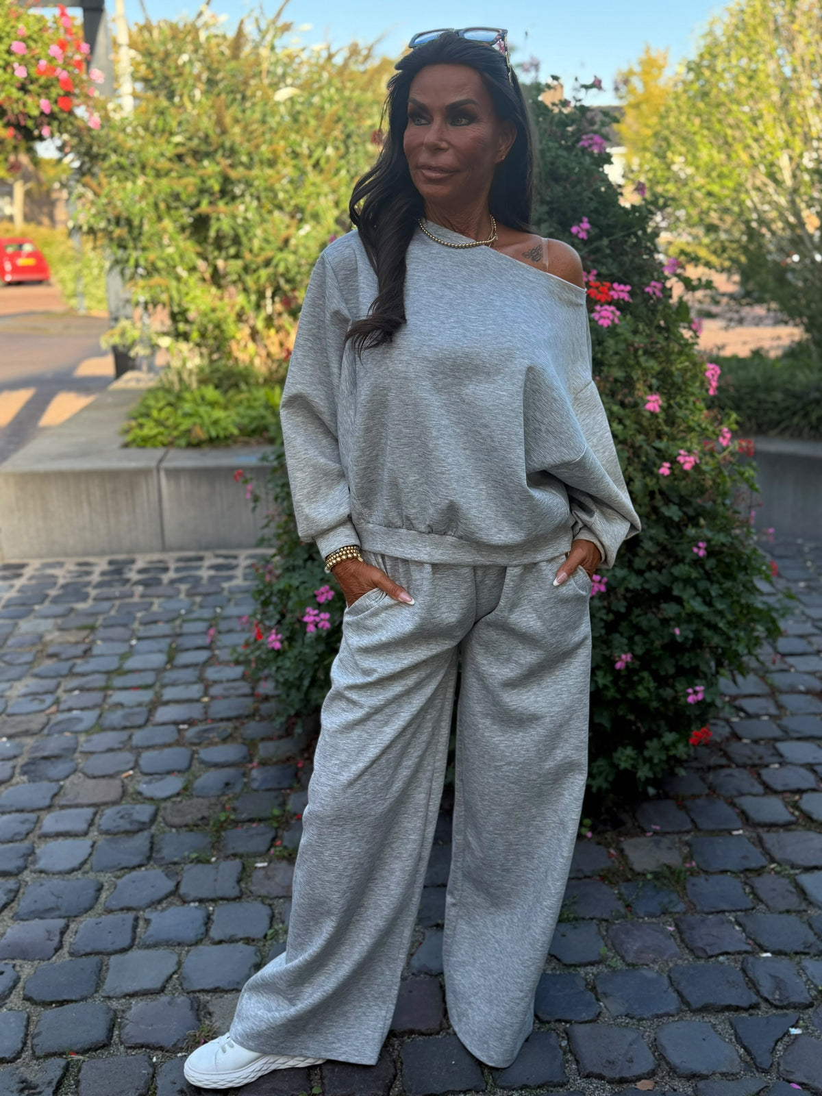 2 delig comfyset offshoulder grijs