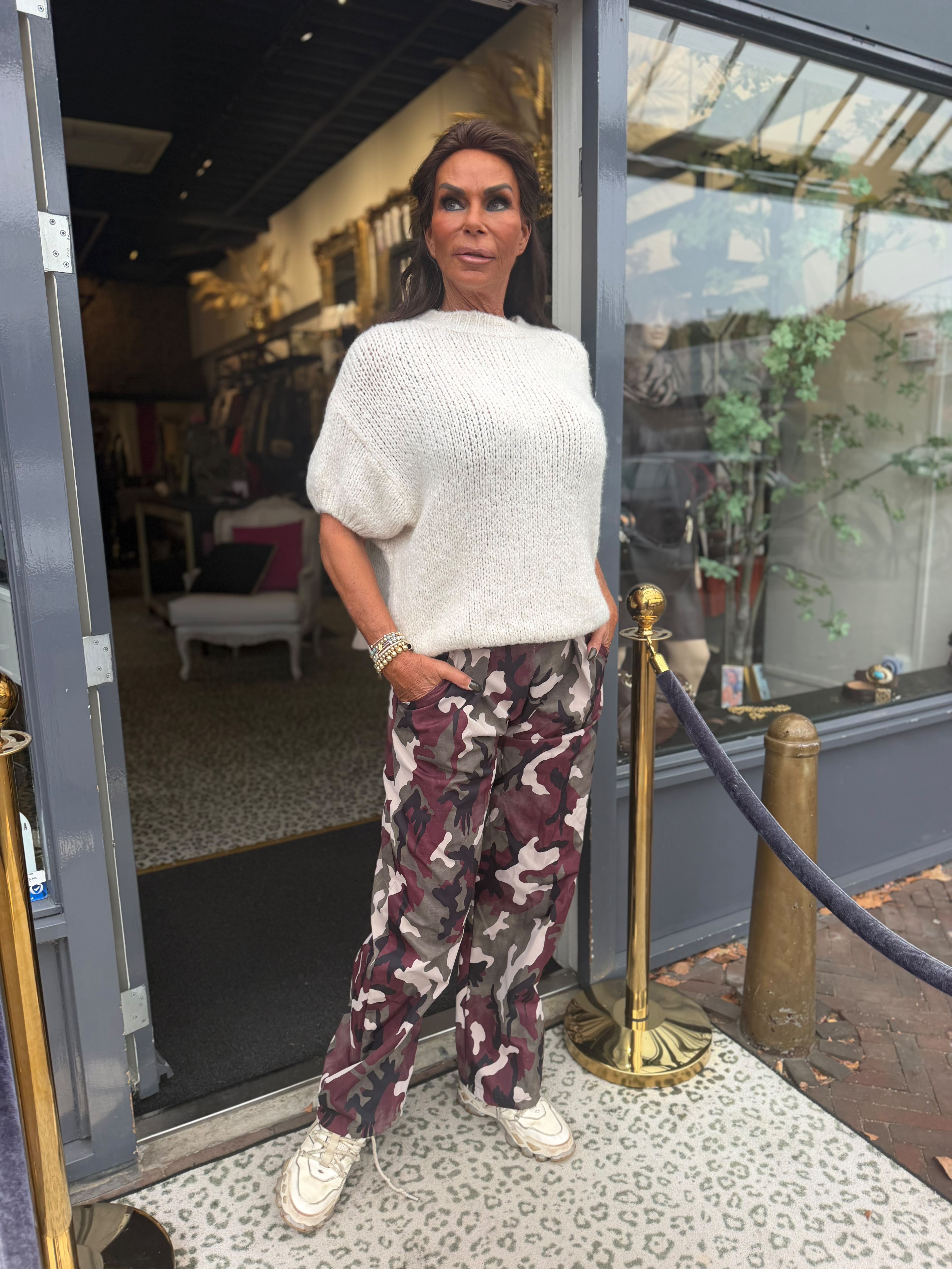 Camo pants bordeaux / beige