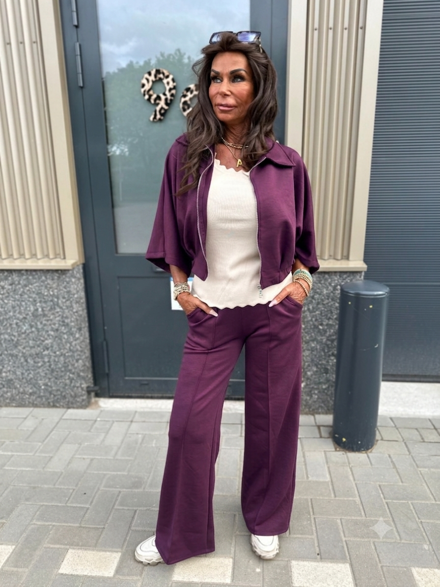 2 delig joggingpak "Dayen" Aubergine