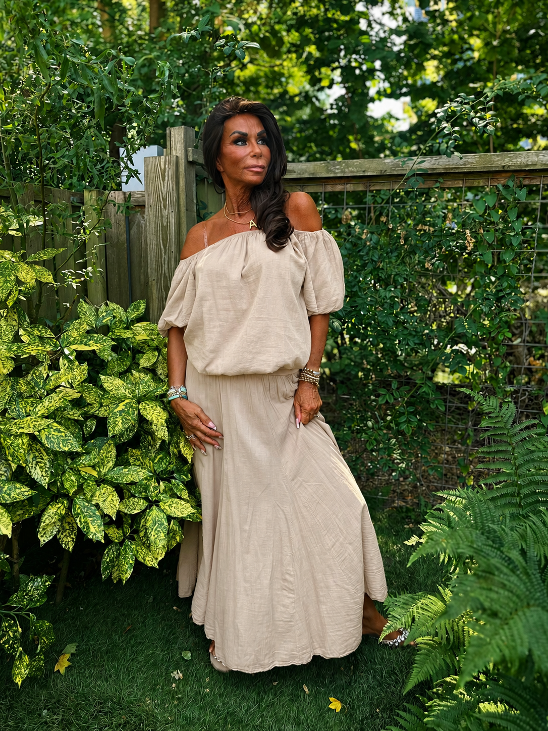 2 delig set lange rok en top "Lina" Beige