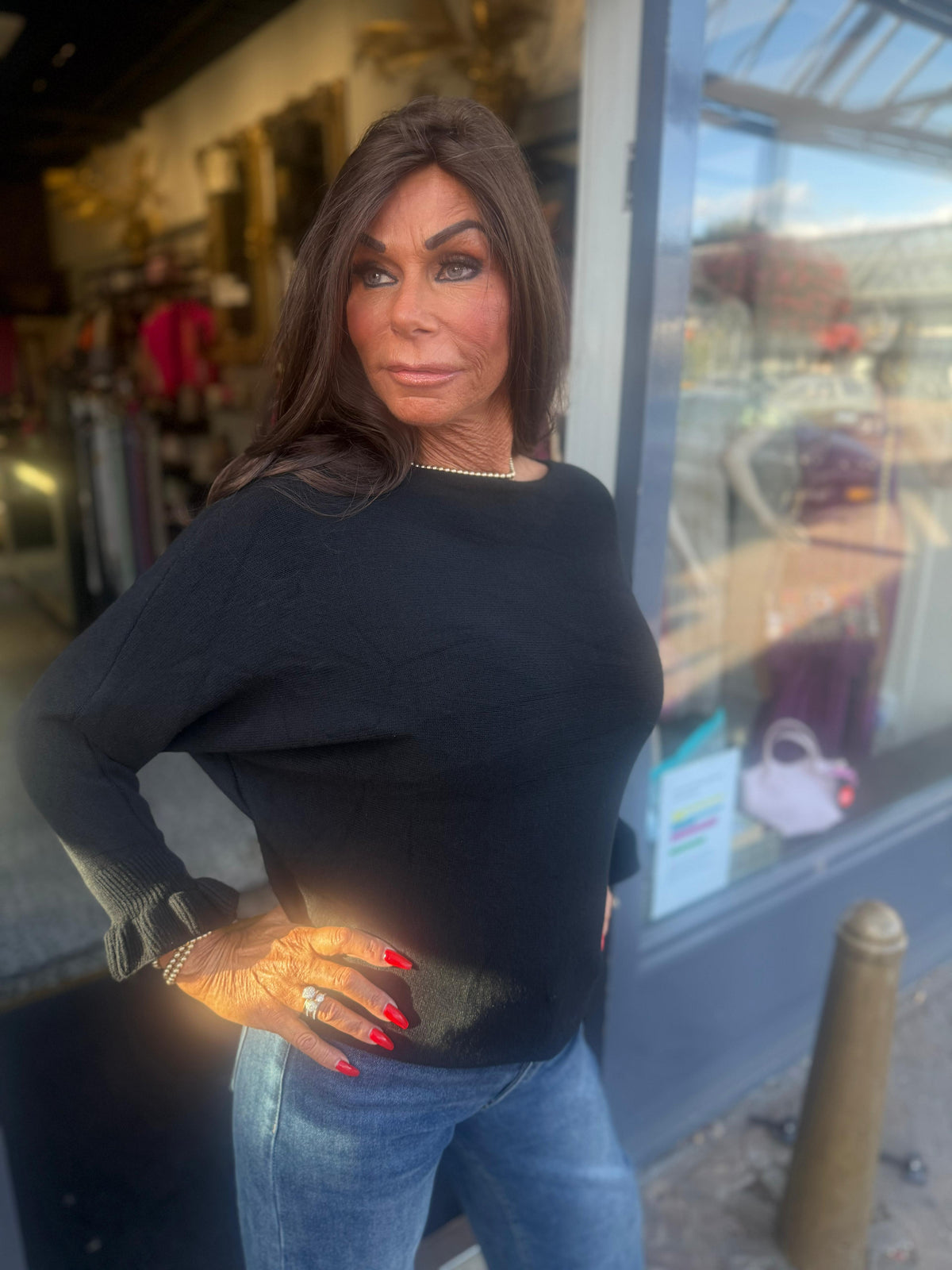 Ruffle top basic Zwart