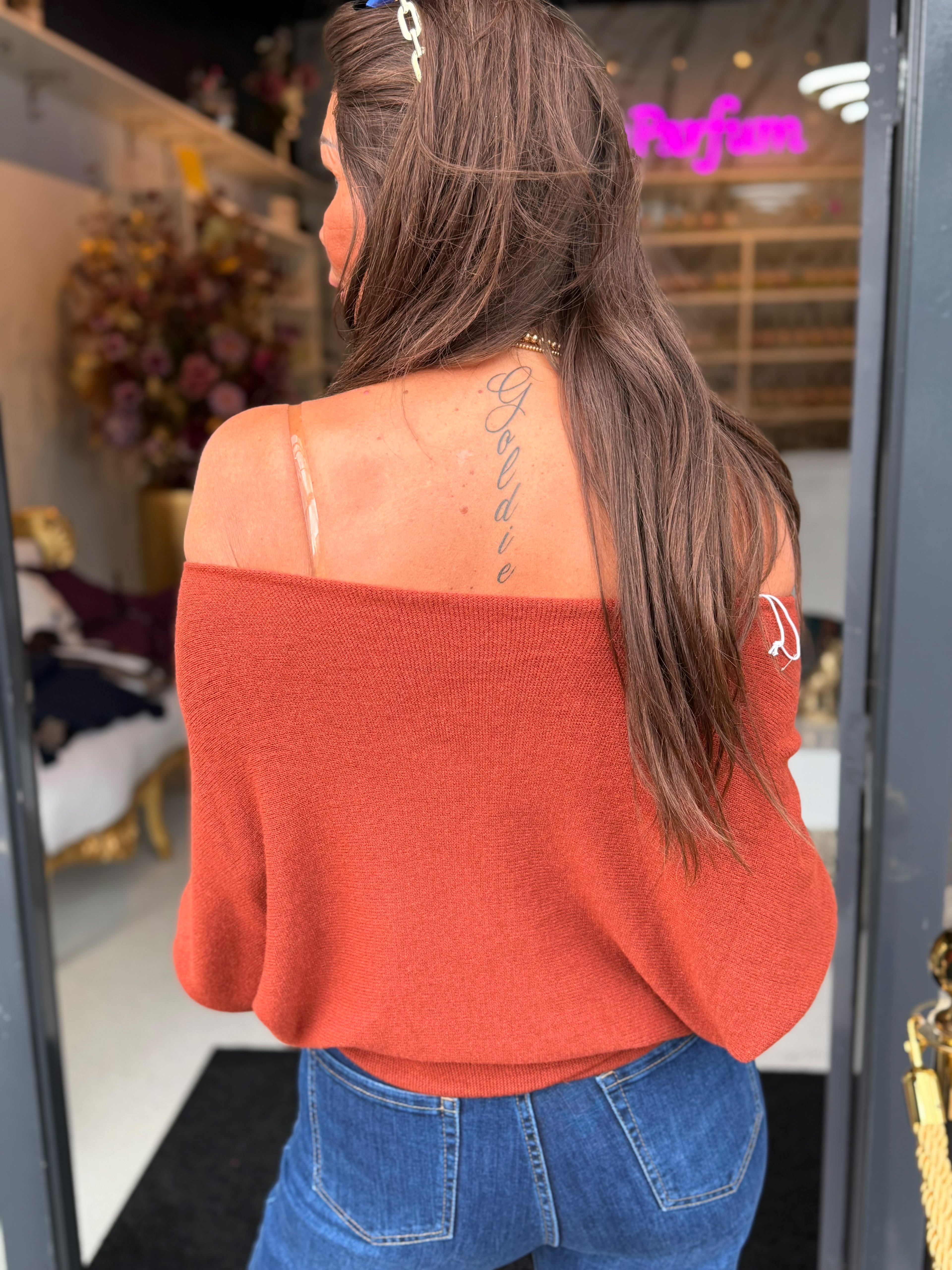 Ruffle top "Noa" brique