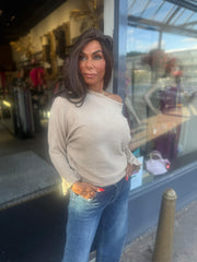 Ruffle top basic Beige