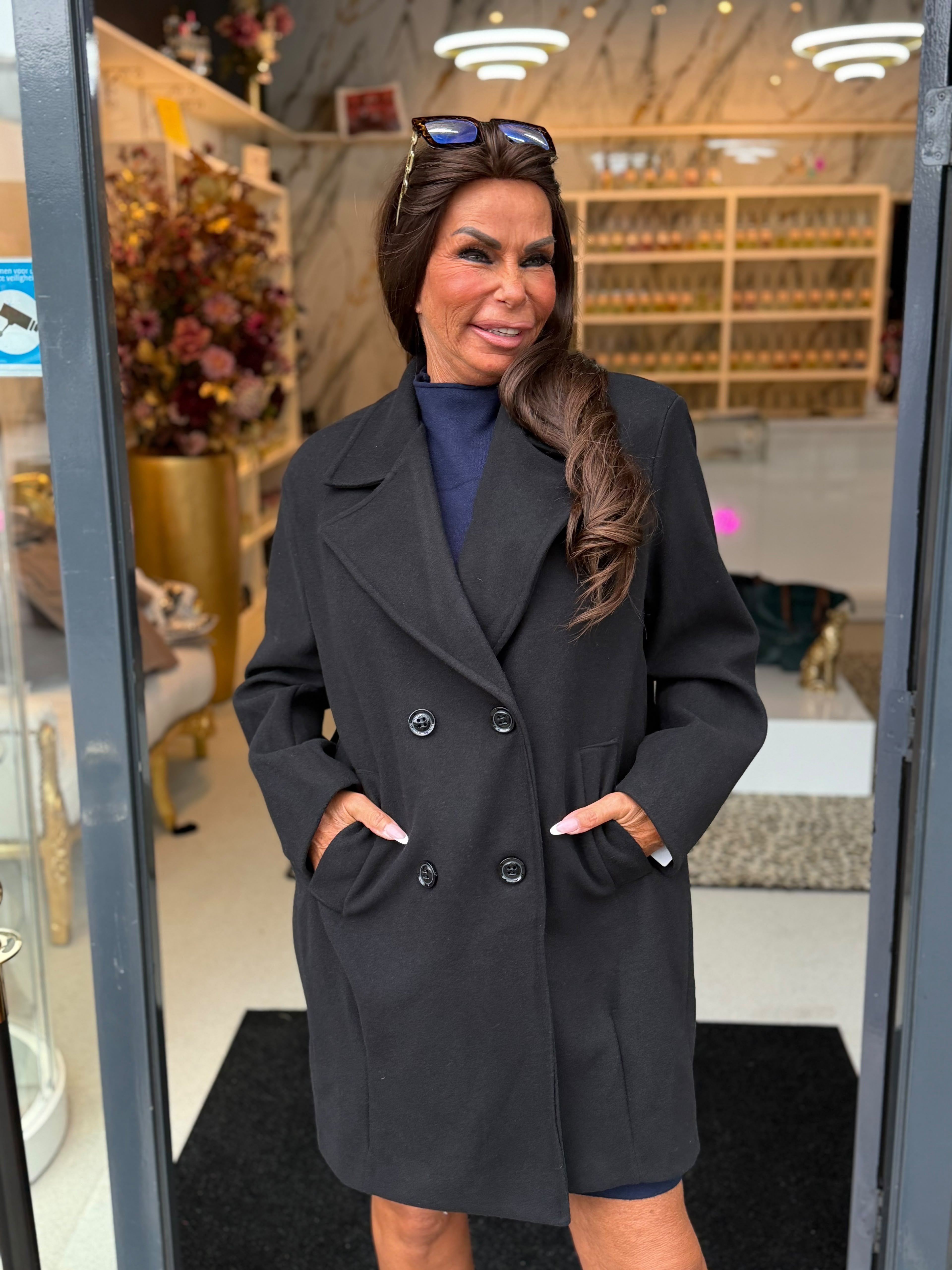 Half lange Trenchcoat "plooi" zwart