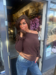Ruffle top basic donkerbruin