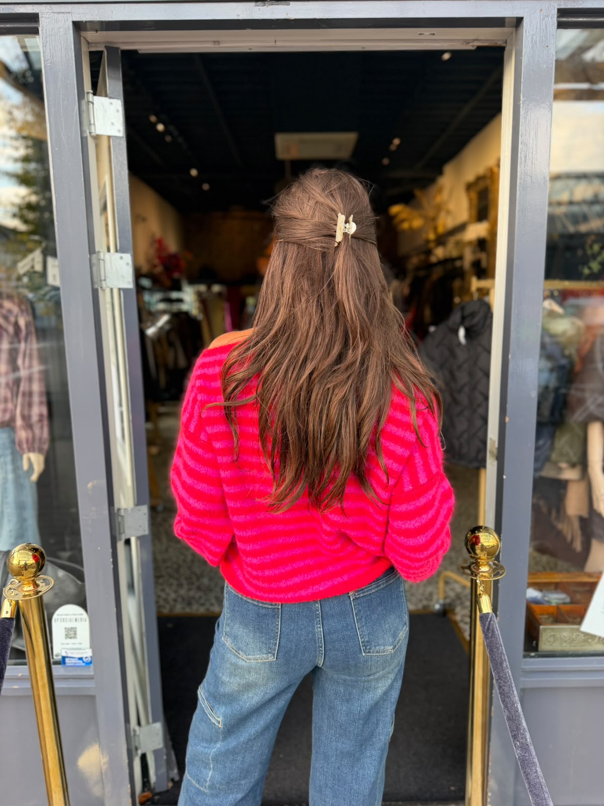 Gestreepte trui "year" roze