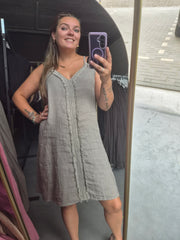 Korte jurk Broderie Mallorca taupe