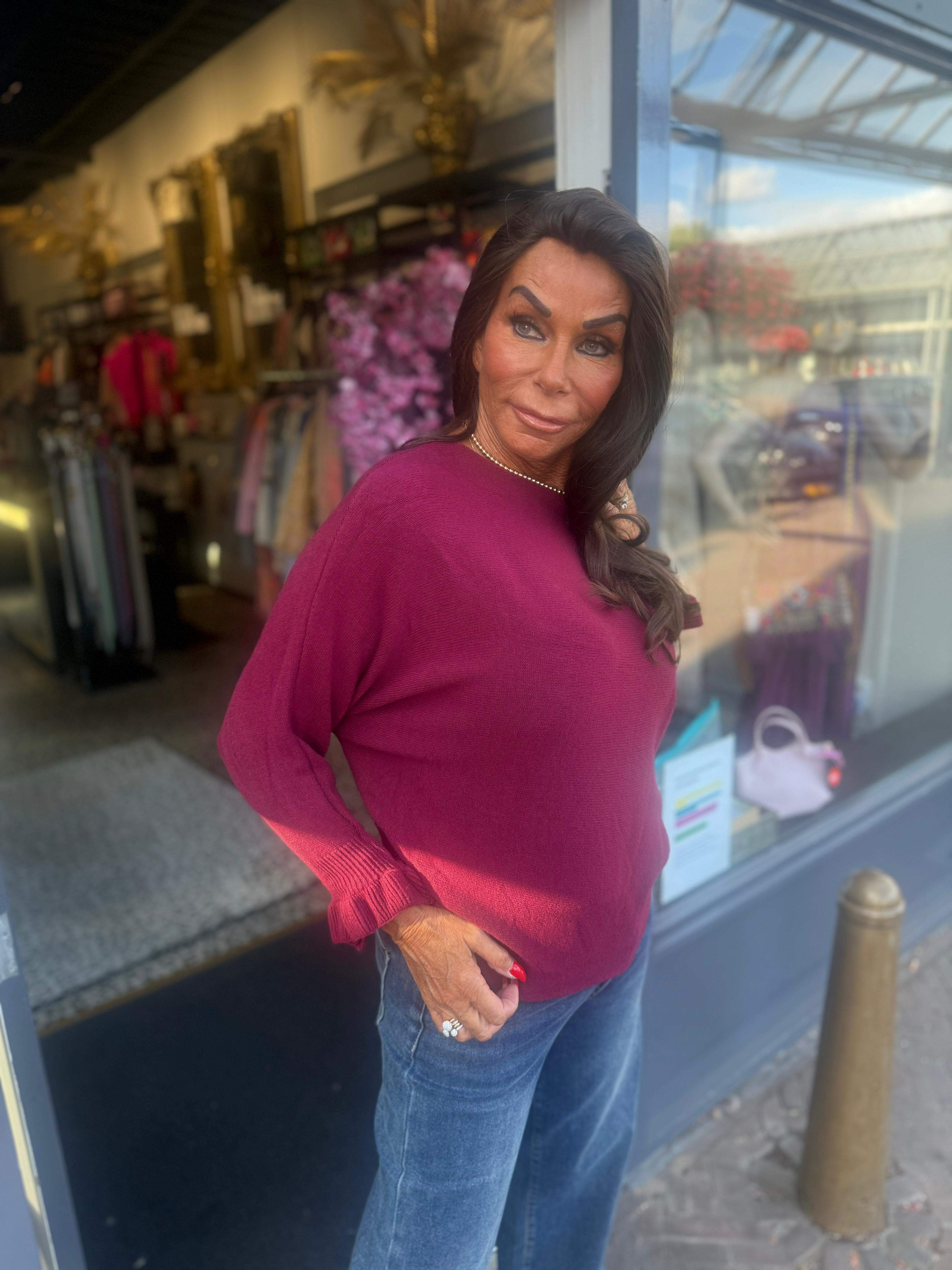 Ruffle top basic Bordeaux