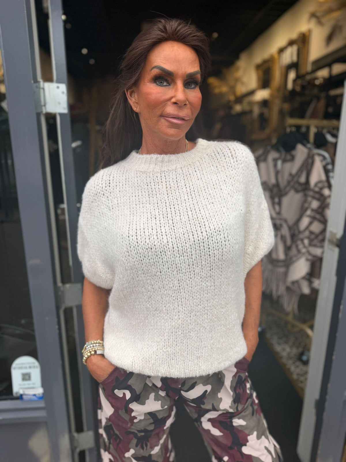 knitted korte mouw beige