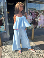 2 delig set “Palma” licht blauw