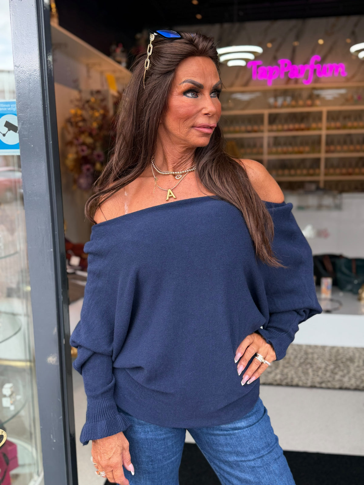 Ruffle top "Noa" donkerblauw